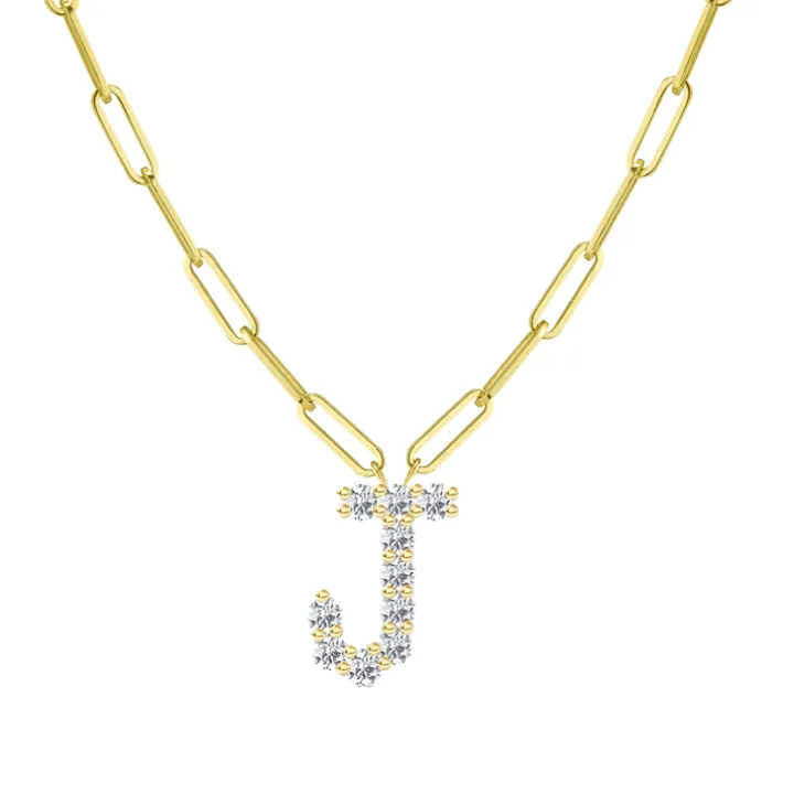 Diamond Initial Pendant with Paperclip Chain