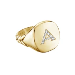 Diamond Initial Pinky Ring with Woven Scale Band