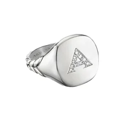 Diamond Initial Pinky Ring with Woven Scale Band