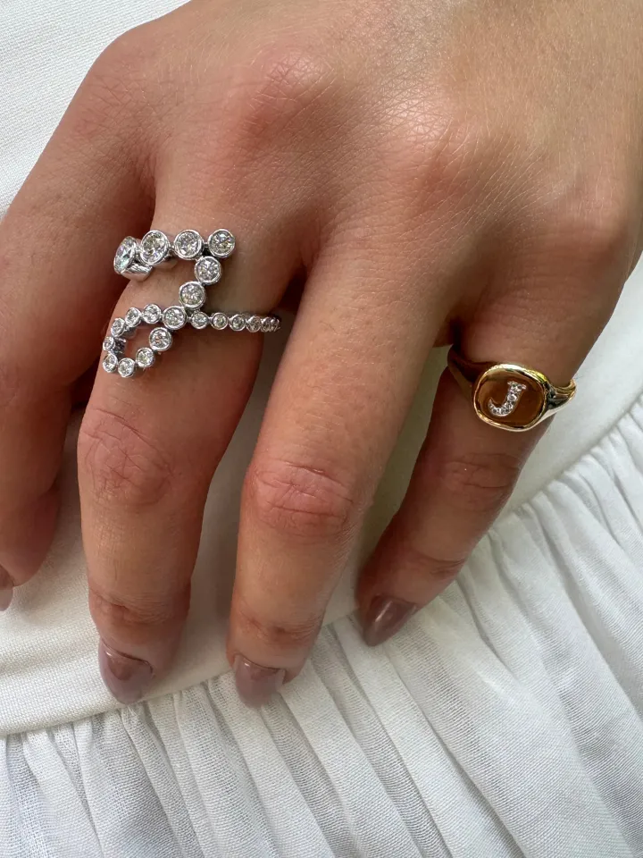 Diamond Initial Pinky Ring
