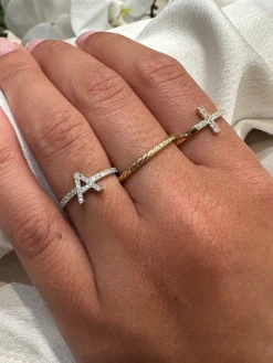 Diamond Initial Ring with Diamond Band