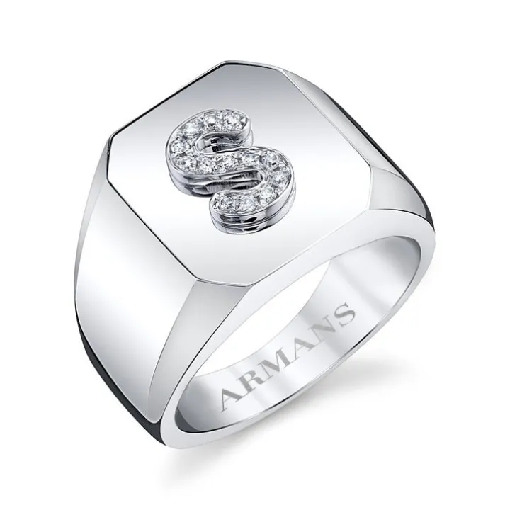 Diamond Initial Signet Ring