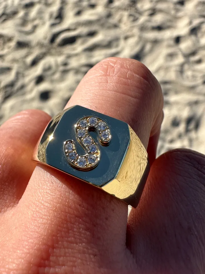 Diamond Initial Signet Ring