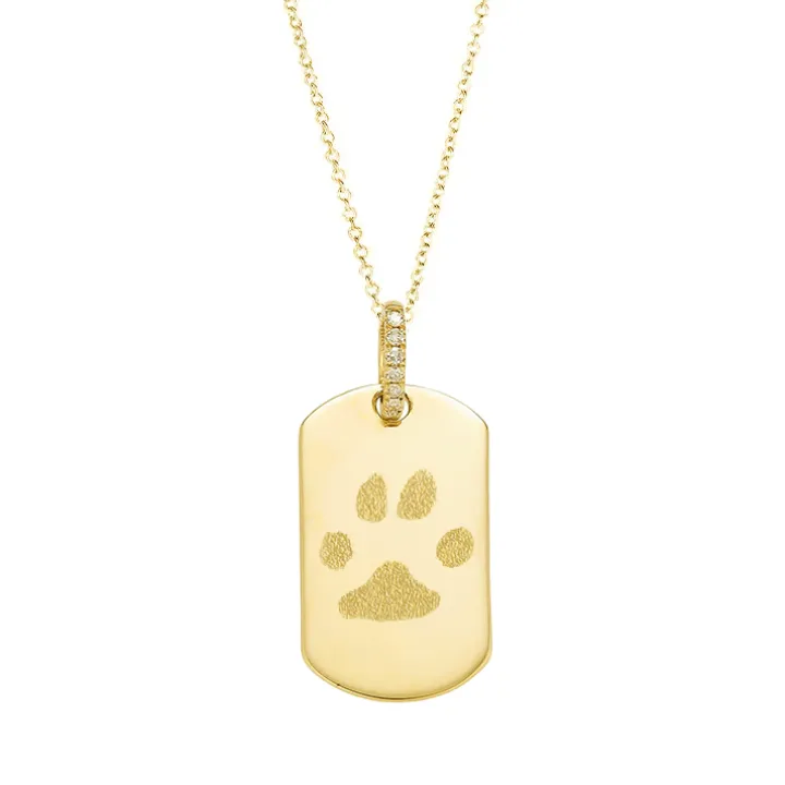 Diamond Link Dog Tag Necklace with Paw Print