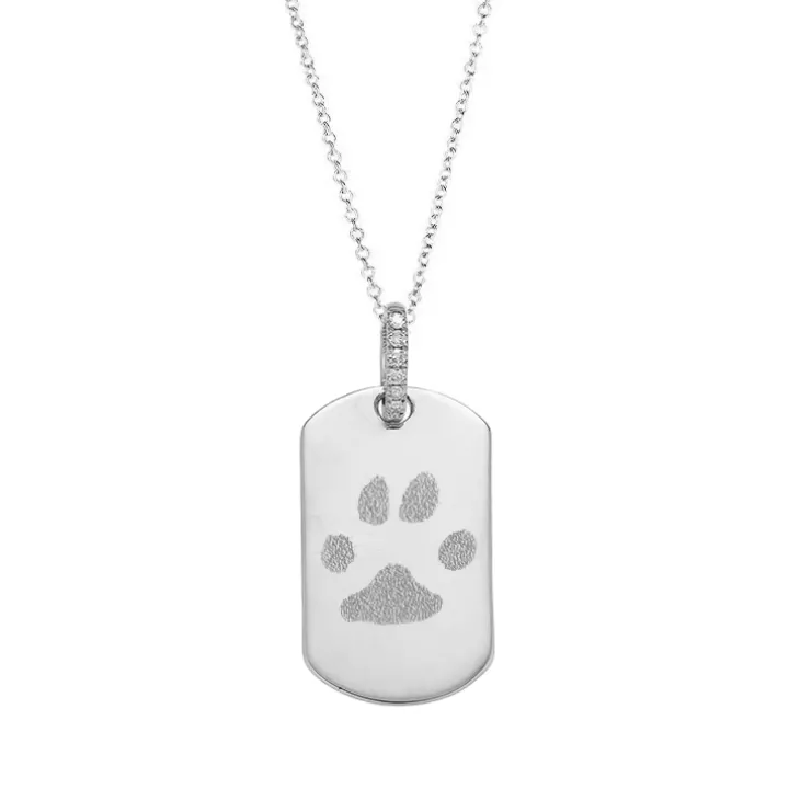 Diamond Link Dog Tag Necklace with Paw Print