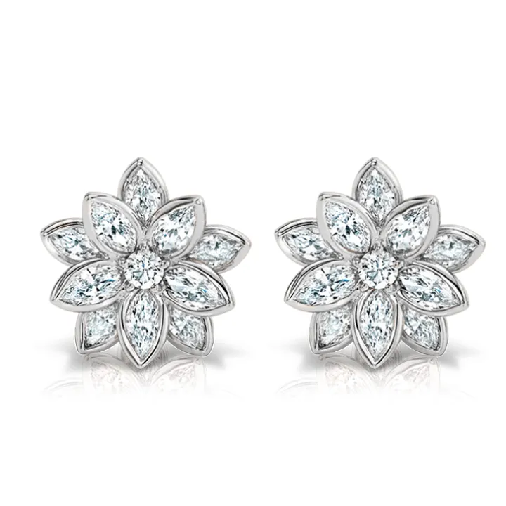 Diamond Lotus Flower Earrings