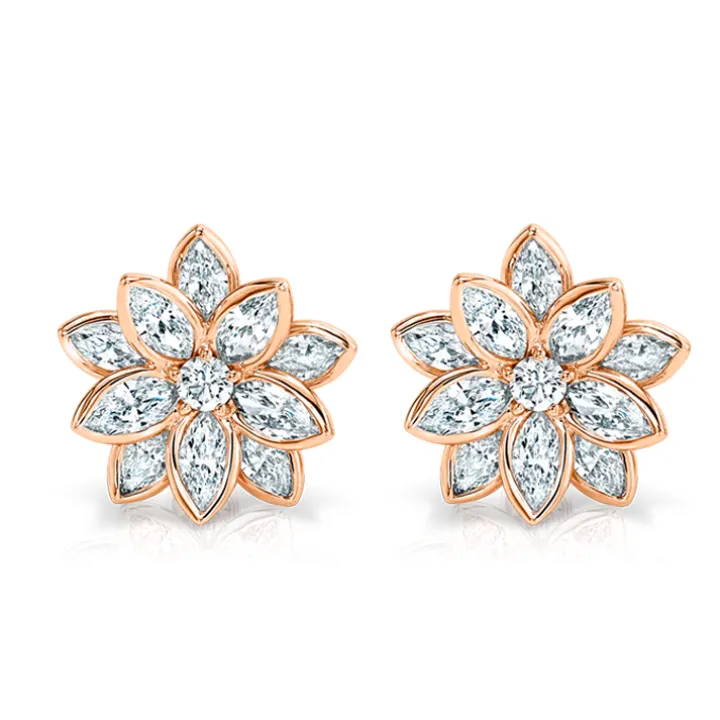 Diamond Lotus Flower Earrings