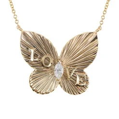 Diamond Love Fluted Butterfly Necklace