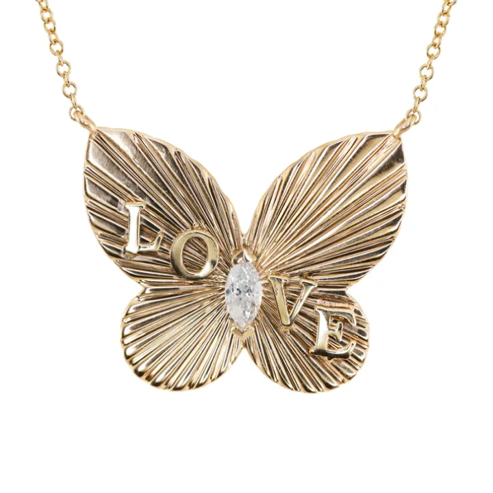 Diamond Love Fluted Butterfly Necklace