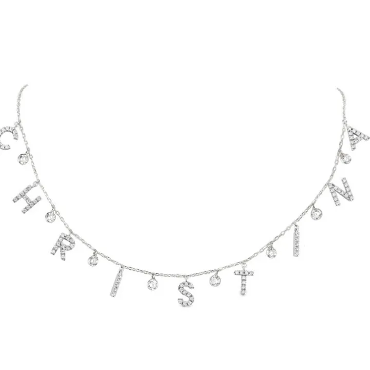 Diamond Name Necklace with Diamond Drops