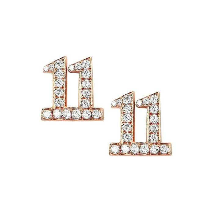Diamond Number Stud Earrings