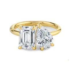 Diamond Pear and Emerald Twin Ring