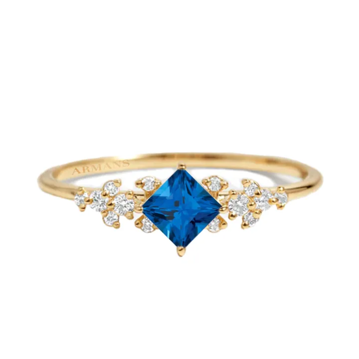 Diamond Petal Blue Sapphire Ring