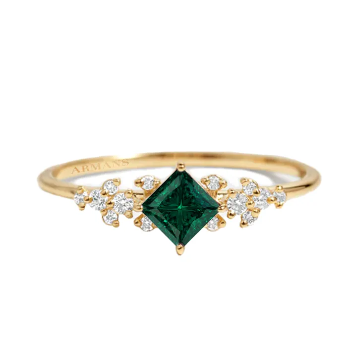 Diamond Petal Green Emerald Ring