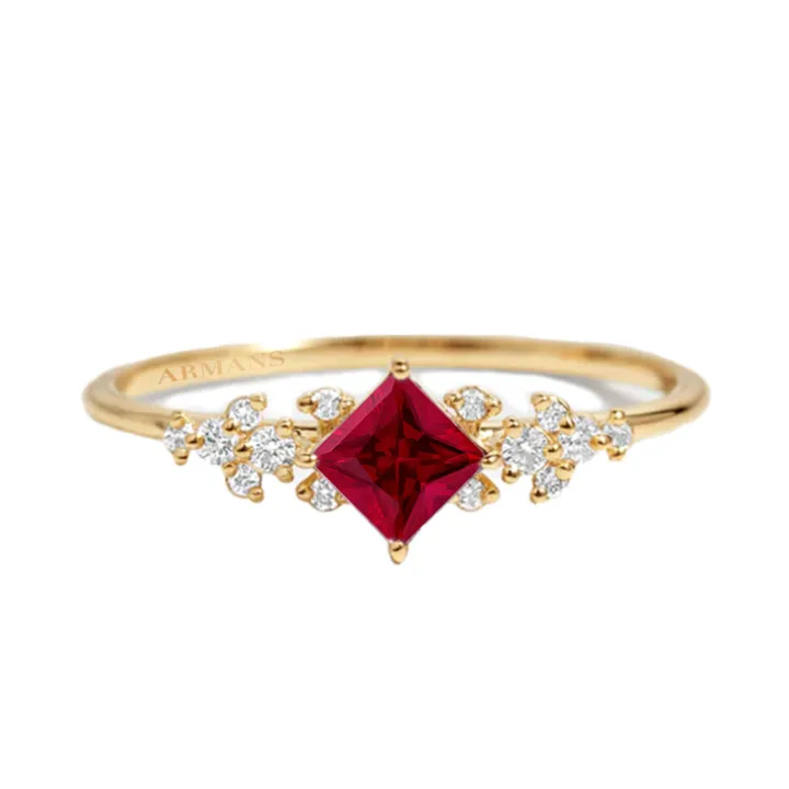 Diamond Petal Red Ruby Ring