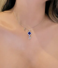 Diamond Sapphire Key Necklace