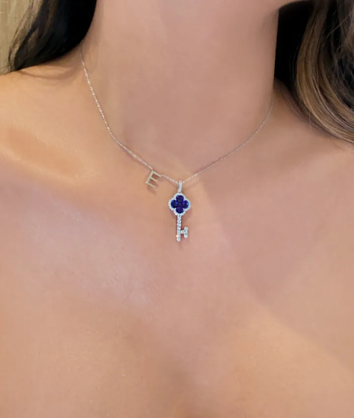 Diamond Sapphire Key Necklace