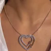 Double Diamond Heart Necklace With Custom Names