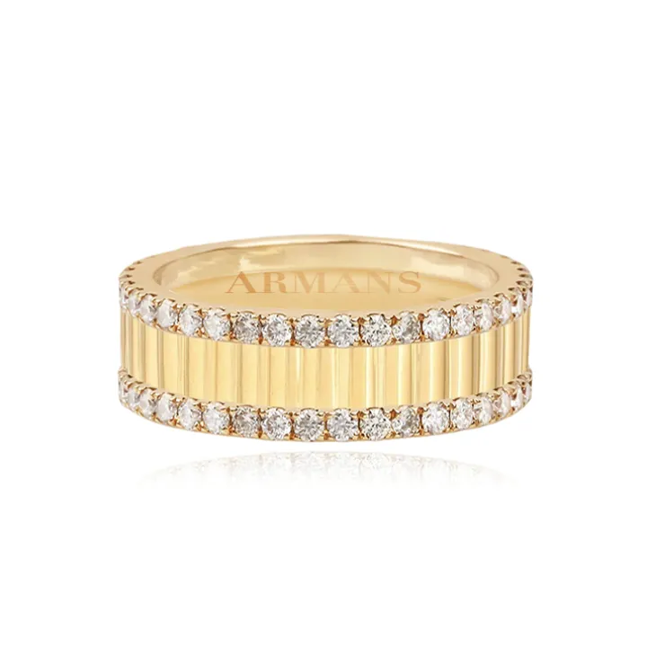 Double Row Pave Diamond Fluted Band