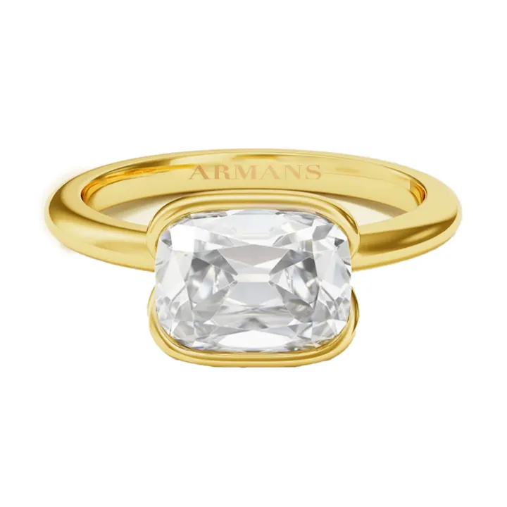 East West Cushion Cut Half Bezel Engagement Ring