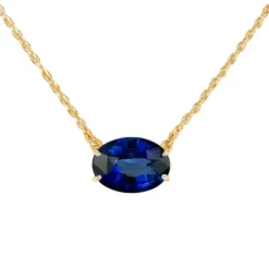 East West Oval Blue Sapphire Chain Necklace