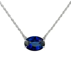 East West Oval Blue Sapphire Chain Necklace