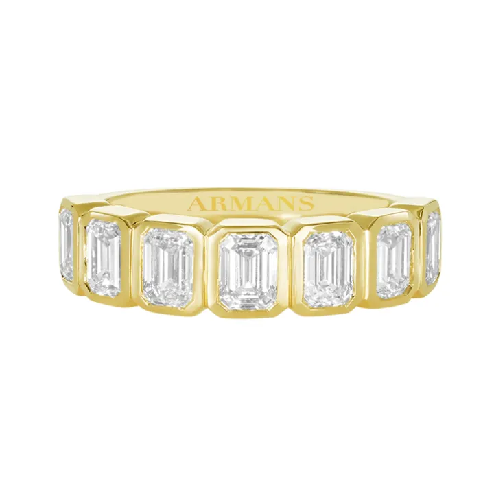 Emerald Bezel Set Half Wedding Band