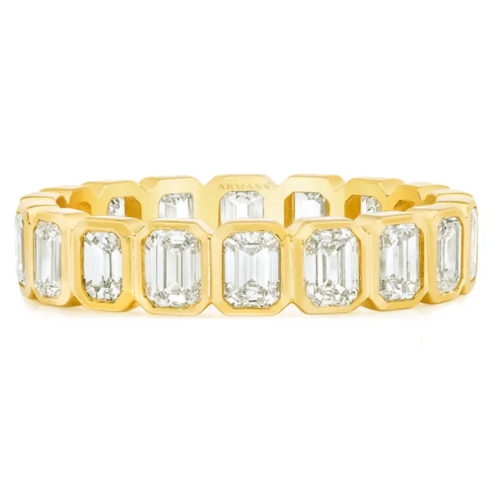 Emerald Bezel Set Wedding Band