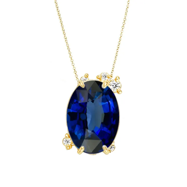 Fire Fly Oval Lab Grown Blue Sapphire Necklace