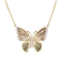 Fluted Elegance Diamond Butterfly Necklace