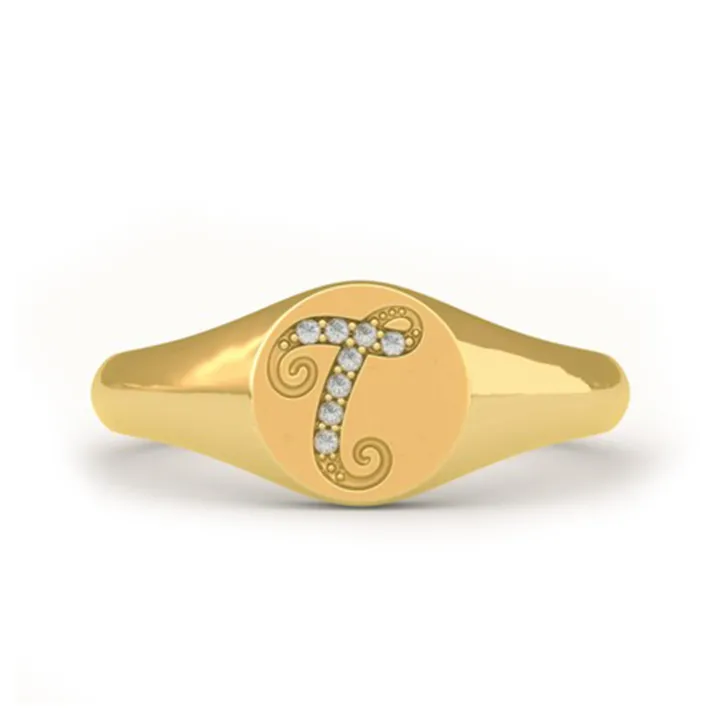 Gold Cursive Font Pinky Ring