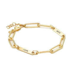 Gold Engraved Nameplate Paperclip Bracelet