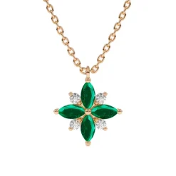 Green Emerald and Diamond Lotus Pendant
