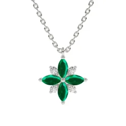 Green Emerald and Diamond Lotus Pendant