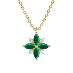 Green Emerald and Diamond Lotus Pendant