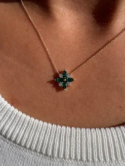 Green Emerald and Diamond Lotus Pendant