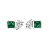 Green Emerald Asscher and Diamond Pear Studs