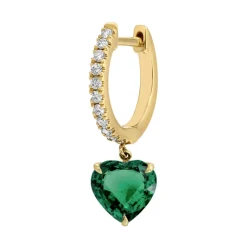 Green Emerald Heart Drop Diamond Huggies