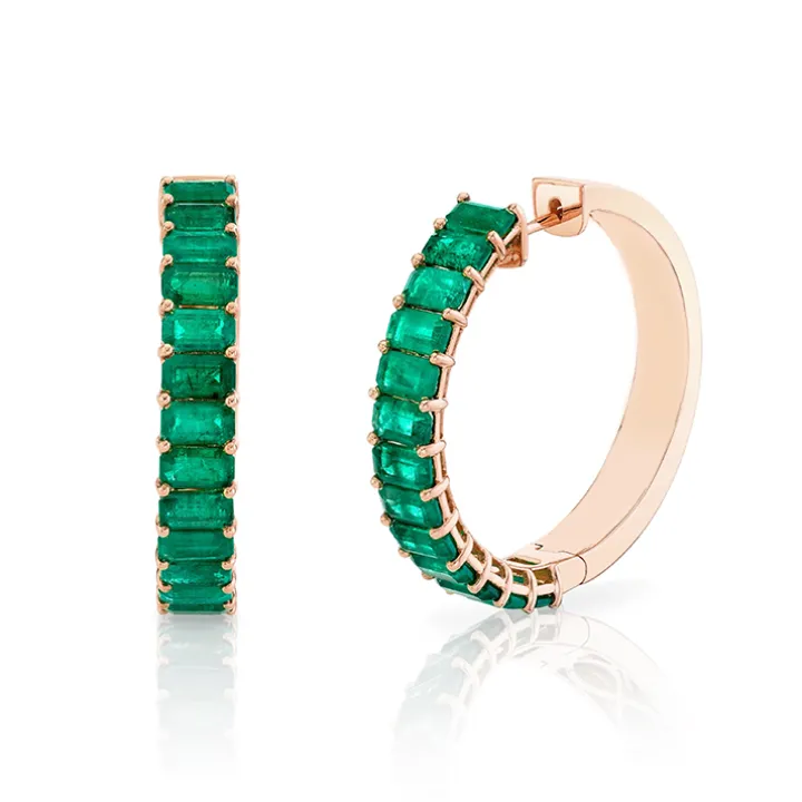 Green Emerald Hoop Earrings