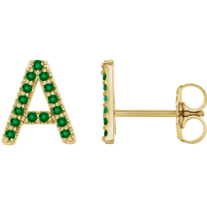 Green Emerald Initial Earrings