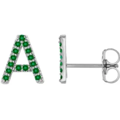 Green Emerald Initial Earrings