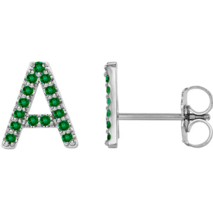Green Emerald Initial Earrings