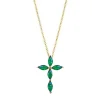 Green Emerald Marquise Cross Necklace