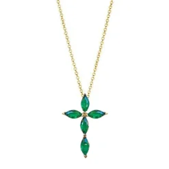 Green Emerald Marquise Cross Necklace