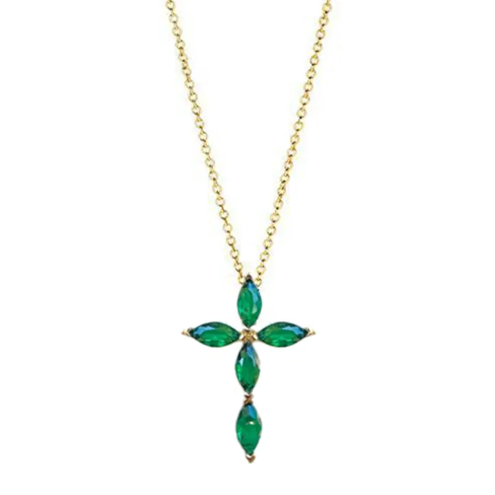 Green Emerald Marquise Cross Necklace