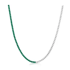 Half Green Emerald and Diamond Tennis Necklace