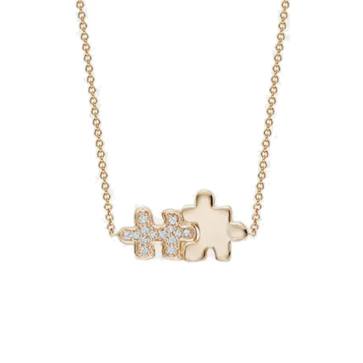 Half Pavé Diamond Jigsaw Puzzle Necklace