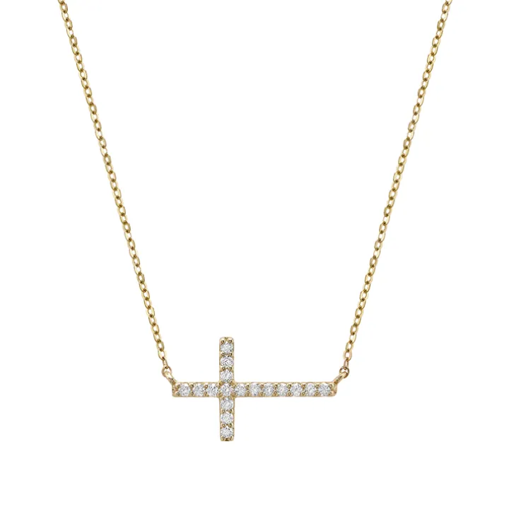 Horizontal Diamond Cross Necklace