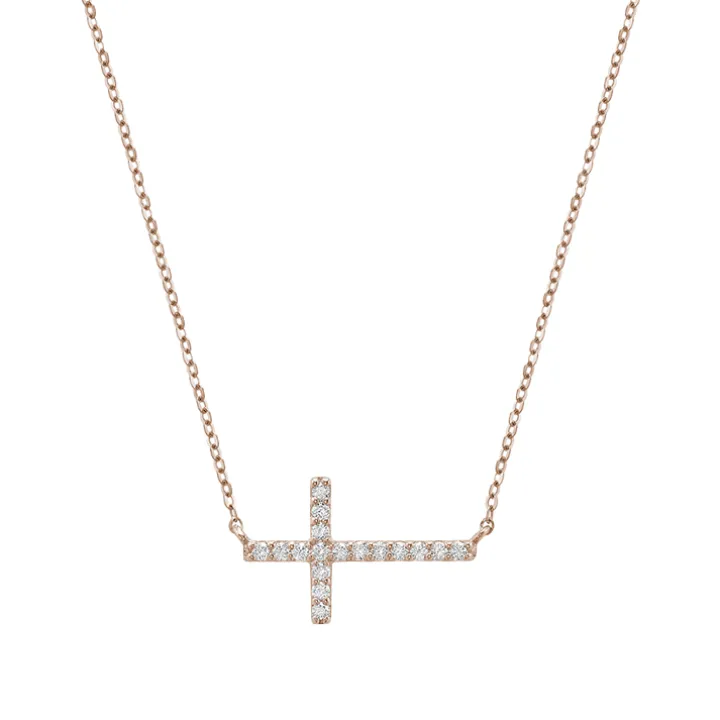 Horizontal Diamond Cross Necklace