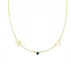 Initial & Heart Birthstone Necklace